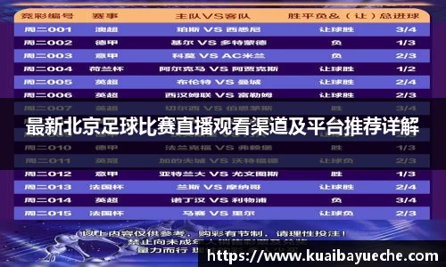 最新北京足球比赛直播观看渠道及平台推荐详解